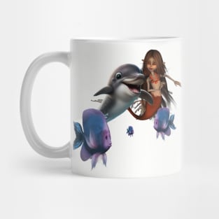 Cute mermaid and funny dolphin Mug